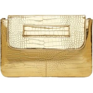 Gold Croc-Embossed Women’s Clutch